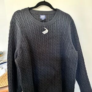 Lands' End Women’s Plus Drifter Black Cable Knit Cotton Sweater 3x NWT